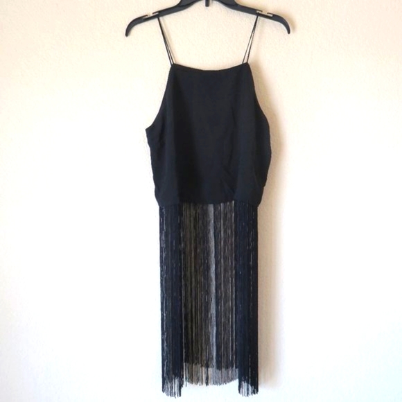 Revolve Line and Dot crop top long motion fringes Y2K style black size Large - Picture 3 of 7